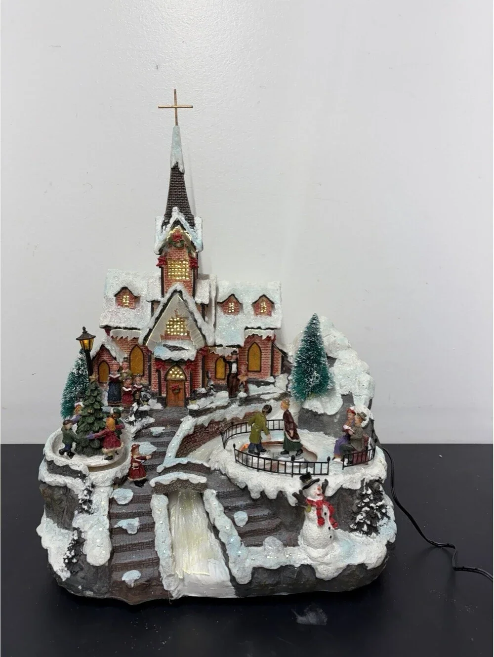 RARE Holiday Living Fiber Optic Christmas Chapel,259992, Rotating Ice Skaters